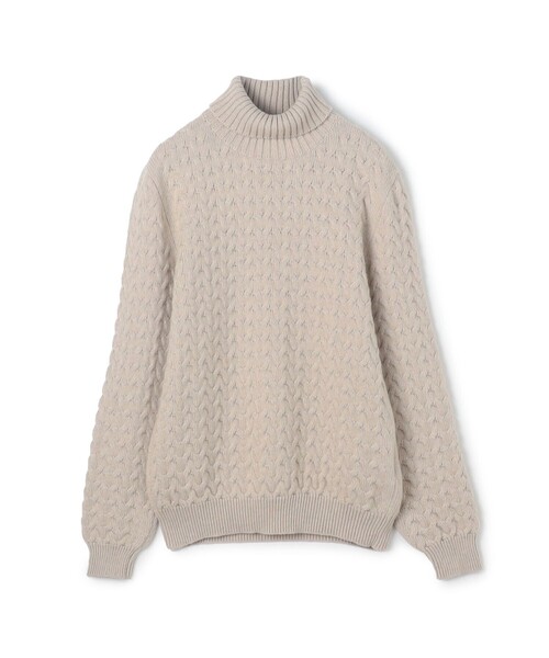 【美品】FEDELI フェデーリ ハイゲージ ニット グレージュ 44 タートル セール】FEDELI ケーブル タートルネックニット（ニット/セーター