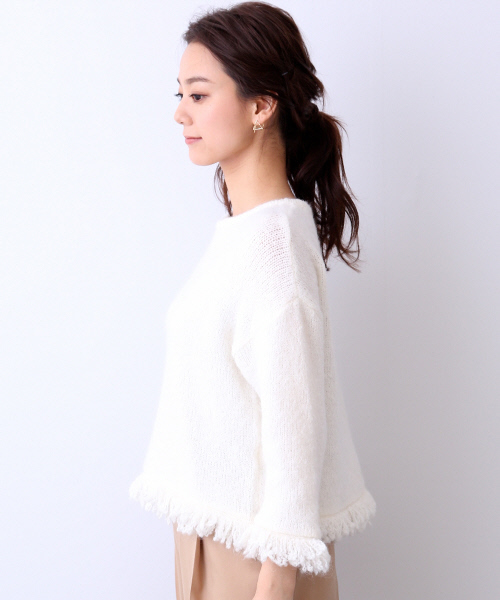 Rouge vif（ルージュヴィフ）の「フリンジニット（ニット/セーター・レディース・ベージュ/オフホワイト・FREE）」の3枚目の写真