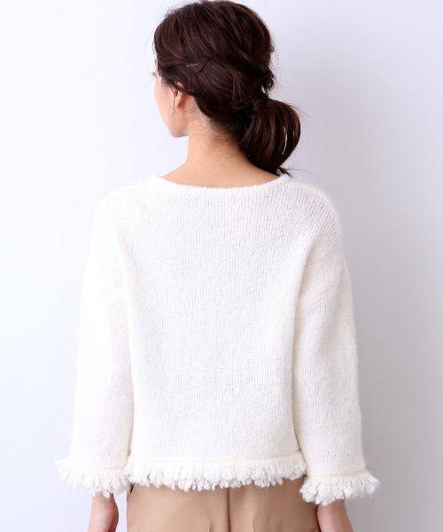 Rouge vif（ルージュヴィフ）の「フリンジニット（ニット/セーター・レディース・ベージュ/オフホワイト・FREE）」の4枚目の写真