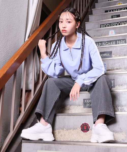 ホワイト×ピンク　リメイククロップドスウェット ハーフジップ（no3） ノルディ NERDY W'S NY CROPPED SWEAT ZIP-UP （PINK