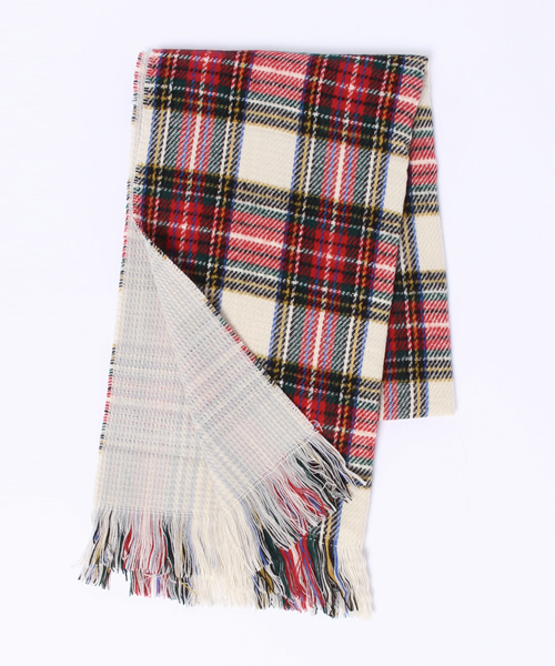 Discoat Parisien(ディスコートパリシアン)の「チェック×チェックリバストール(ストール/ショール・レディース・レッド/オフホワイト/チャコールグレー/ネイビー・フリ-)」の1枚目の写真