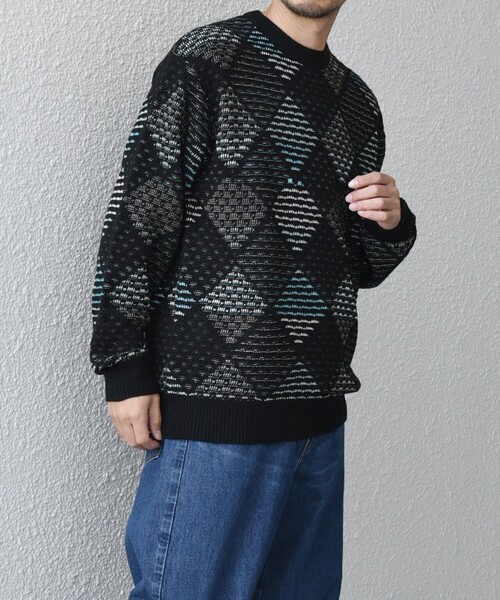 SHIPS any: 〈手洗い可能〉ジオメトリック ジャガード クルーネック ルーズ ニット◇