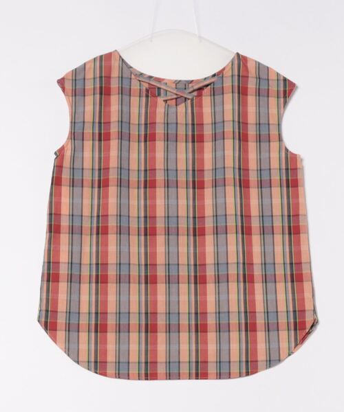 STRAWBERRY-FIELDS(ストロベリーフィールズ)の「マルチチェックフレンチスリーブブラウス(シャツ/ブラウス・レディース・ダークブラウン/グリーン/サーモンピンク/ロイヤルブルー・2)」の5枚目の写真