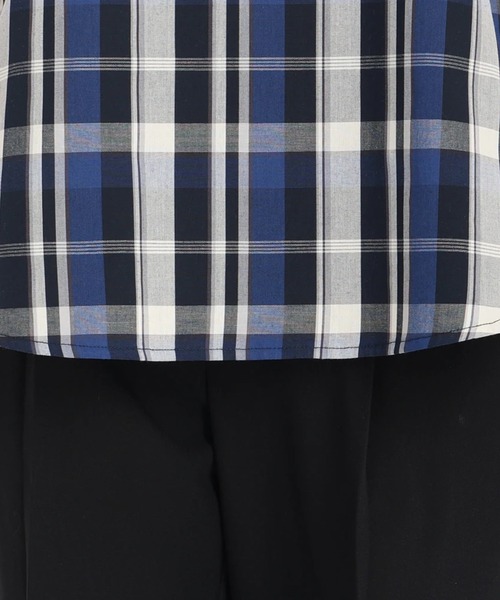 STRAWBERRY-FIELDS(ストロベリーフィールズ)の「マルチチェックフレンチスリーブブラウス(シャツ/ブラウス・レディース・ダークブラウン/グリーン/サーモンピンク/ロイヤルブルー・2)」の12枚目の写真