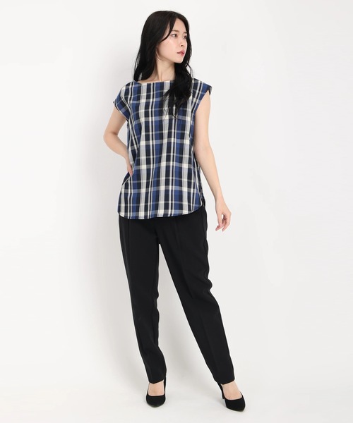 STRAWBERRY-FIELDS(ストロベリーフィールズ)の「マルチチェックフレンチスリーブブラウス(シャツ/ブラウス・レディース・ダークブラウン/グリーン/サーモンピンク/ロイヤルブルー・2)」の13枚目の写真