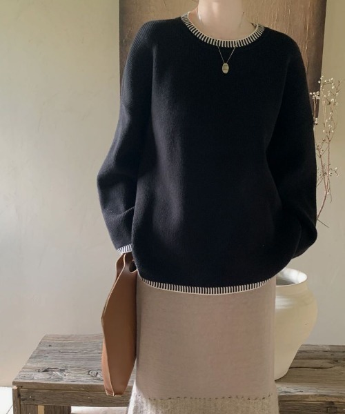 ECLIN（エクラン）の「配色ステッチ風ジャガードクルーネックニットプルオーバー（ニット/セーター・レディース・ベージュ/ブルーグレー/ブラック・FREE）」の14枚目の写真