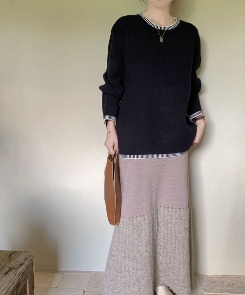 ECLIN（エクラン）の「配色ステッチ風ジャガードクルーネックニットプルオーバー（ニット/セーター・レディース・ベージュ/ブルーグレー/ブラック・FREE）」の15枚目の写真