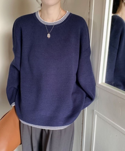 ECLIN（エクラン）の「配色ステッチ風ジャガードクルーネックニットプルオーバー（ニット/セーター・レディース・ベージュ/ブルーグレー/ブラック・FREE）」の16枚目の写真