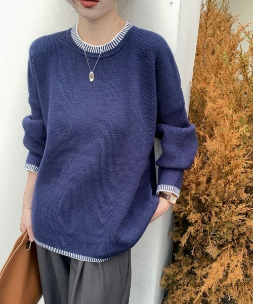 ECLIN（エクラン）の「配色ステッチ風ジャガードクルーネックニットプルオーバー（ニット/セーター・レディース・ベージュ/ブルーグレー/ブラック・FREE）」の19枚目の写真