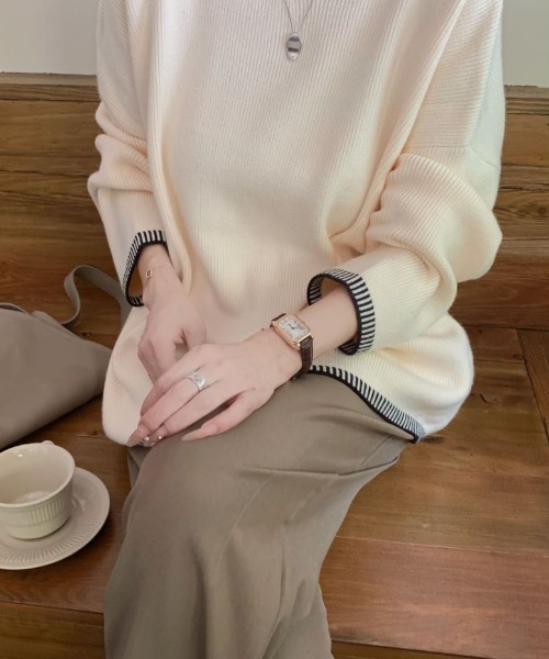 ECLIN（エクラン）の「配色ステッチ風ジャガードクルーネックニットプルオーバー（ニット/セーター・レディース・ベージュ/ブルーグレー/ブラック・FREE）」の17枚目の写真