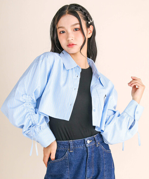 ZIDDY（ジディ）の「【 ニコ☆プチ 掲載 】ドロストショート丈シャツ＆タンクトップセット(130~160cm)（アンサンブル・キッズ・ブルー系その他/ホワイト・130cm/140cm/150cm/160cm）」の2枚目の写真