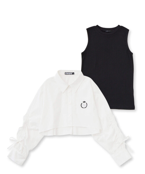 ZIDDY（ジディ）の「【 ニコ☆プチ 掲載 】ドロストショート丈シャツ＆タンクトップセット(130~160cm)（アンサンブル・キッズ・ブルー系その他/ホワイト・130cm/140cm/150cm/160cm）」の21枚目の写真