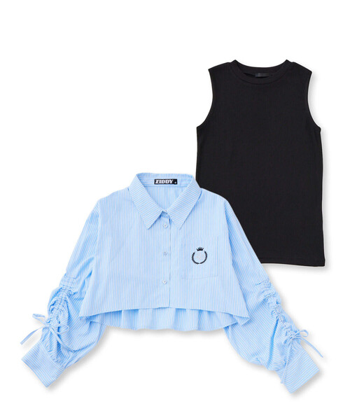 ZIDDY（ジディ）の「【 ニコ☆プチ 掲載 】ドロストショート丈シャツ＆タンクトップセット(130~160cm)（アンサンブル・キッズ・ブルー系その他/ホワイト・130cm/140cm/150cm/160cm）」の12枚目の写真