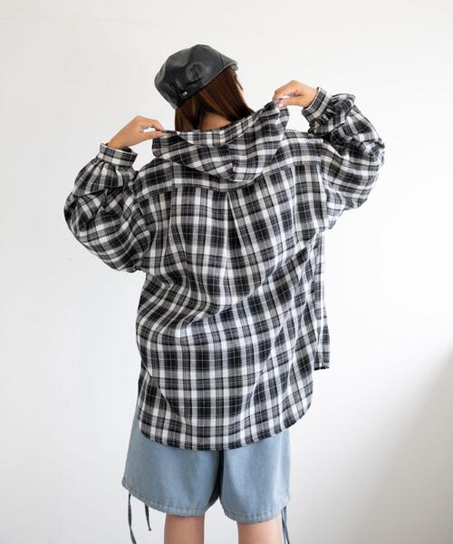 dispark(ディスパーク)の「DISPARK/キャップフーディーチェックシャツ(シャツ/ブラウス・レディース・グリーン/ブラック・FREE)」の20枚目の写真