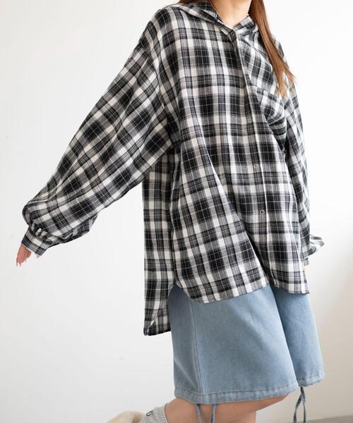 dispark(ディスパーク)の「DISPARK/キャップフーディーチェックシャツ(シャツ/ブラウス・レディース・グリーン/ブラック・FREE)」の21枚目の写真