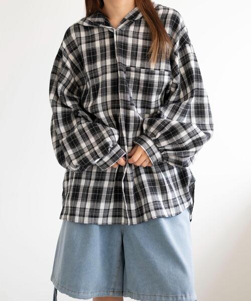 dispark(ディスパーク)の「DISPARK/キャップフーディーチェックシャツ(シャツ/ブラウス・レディース・グリーン/ブラック・FREE)」の22枚目の写真