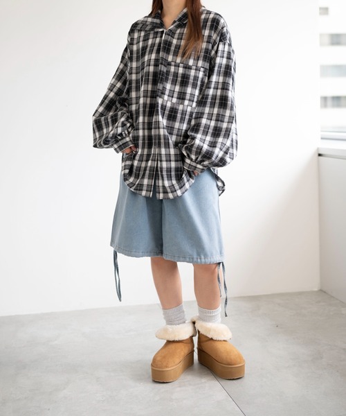 dispark(ディスパーク)の「DISPARK/キャップフーディーチェックシャツ(シャツ/ブラウス・レディース・グリーン/ブラック・FREE)」の3枚目の写真