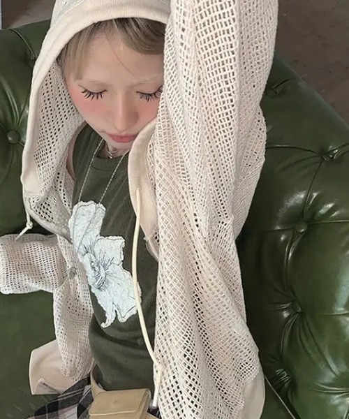 MEMECLE（メメクル）の「【 MEMECLE / メメクル 】シースルー ルーズメッシュパーカー（パーカー・レディース・ブラック/ホワイト・M/L）」の6枚目の写真