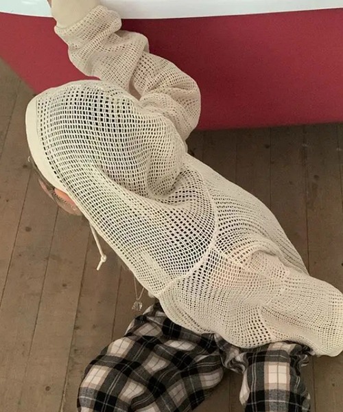 MEMECLE（メメクル）の「【 MEMECLE / メメクル 】シースルー ルーズメッシュパーカー（パーカー・レディース・ブラック/ホワイト・M/L）」の9枚目の写真