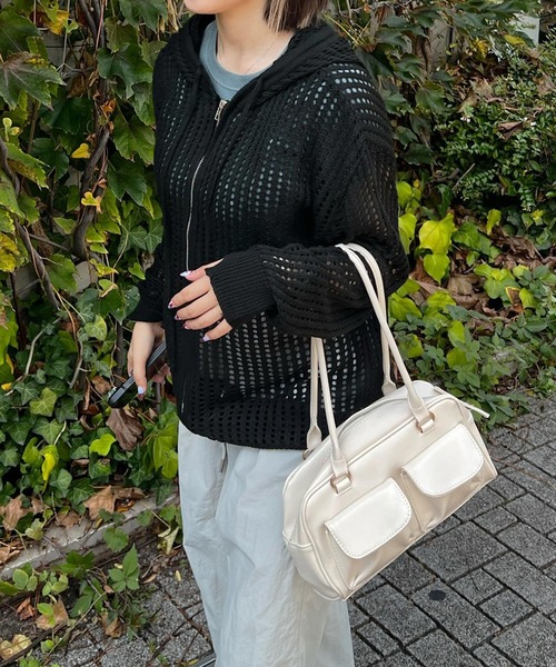 MEMECLE（メメクル）の「【 MEMECLE / メメクル 】シースルー ルーズメッシュパーカー（パーカー・レディース・ブラック/ホワイト・M/L）」の19枚目の写真