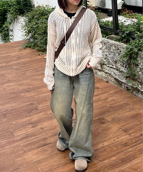 MEMECLE（メメクル）の「【 MEMECLE / メメクル 】シースルー ルーズメッシュパーカー（パーカー・レディース・ブラック/ホワイト・M/L）」の14枚目の写真