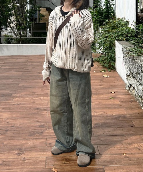 MEMECLE（メメクル）の「【 MEMECLE / メメクル 】シースルー ルーズメッシュパーカー（パーカー・レディース・ブラック/ホワイト・M/L）」の13枚目の写真