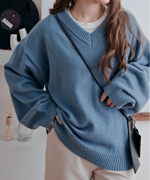 kirakiraShop（キラキラショップ）の「絶妙な抜け感でこなれる。オーバーサイズ ニット プルオーバー（ニット/セーター・レディース・グレー/ブルー/ベージュ/ピンク/ワイン/アイボリー/ブラウン/グリーン系/ブルー系・FREE）」の7枚目の写真