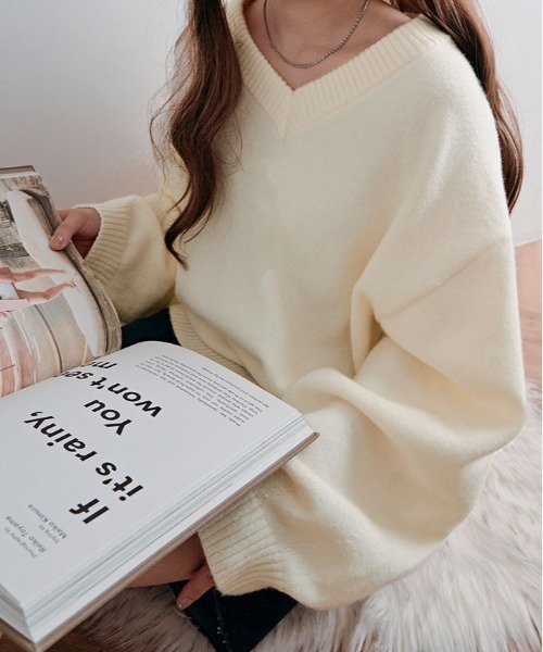 kirakiraShop（キラキラショップ）の「絶妙な抜け感でこなれる。オーバーサイズ ニット プルオーバー（ニット/セーター・レディース・グレー/ブルー/ベージュ/ピンク/ワイン/アイボリー/ブラウン/グリーン系/ブルー系・FREE）」の4枚目の写真