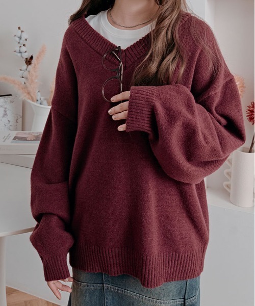 kirakiraShop（キラキラショップ）の「絶妙な抜け感でこなれる。オーバーサイズ ニット プルオーバー（ニット/セーター・レディース・グレー/ブルー/ベージュ/ピンク/ワイン/アイボリー/ブラウン/グリーン系/ブルー系・FREE）」の9枚目の写真