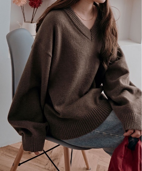 kirakiraShop（キラキラショップ）の「絶妙な抜け感でこなれる。オーバーサイズ ニット プルオーバー（ニット/セーター・レディース・グレー/ブルー/ベージュ/ピンク/ワイン/アイボリー/ブラウン/グリーン系/ブルー系・FREE）」の21枚目の写真