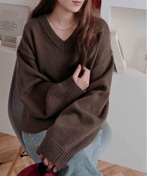 kirakiraShop（キラキラショップ）の「絶妙な抜け感でこなれる。オーバーサイズ ニット プルオーバー（ニット/セーター・レディース・グレー/ブルー/ベージュ/ピンク/ワイン/アイボリー/ブラウン/グリーン系/ブルー系・FREE）」の20枚目の写真