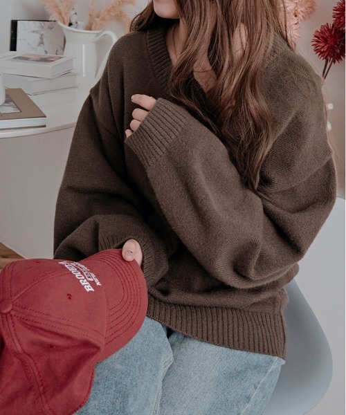 kirakiraShop（キラキラショップ）の「絶妙な抜け感でこなれる。オーバーサイズ ニット プルオーバー（ニット/セーター・レディース・グレー/ブルー/ベージュ/ピンク/ワイン/アイボリー/ブラウン/グリーン系/ブルー系・FREE）」の18枚目の写真