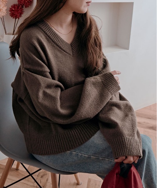 kirakiraShop（キラキラショップ）の「絶妙な抜け感でこなれる。オーバーサイズ ニット プルオーバー（ニット/セーター・レディース・グレー/ブルー/ベージュ/ピンク/ワイン/アイボリー/ブラウン/グリーン系/ブルー系・FREE）」の17枚目の写真