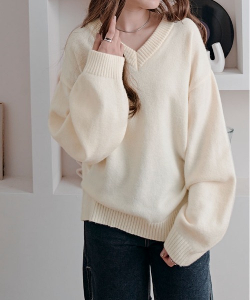 kirakiraShop（キラキラショップ）の「絶妙な抜け感でこなれる。オーバーサイズ ニット プルオーバー（ニット/セーター・レディース・グレー/ブルー/ベージュ/ピンク/ワイン/アイボリー/ブラウン/グリーン系/ブルー系・FREE）」の12枚目の写真