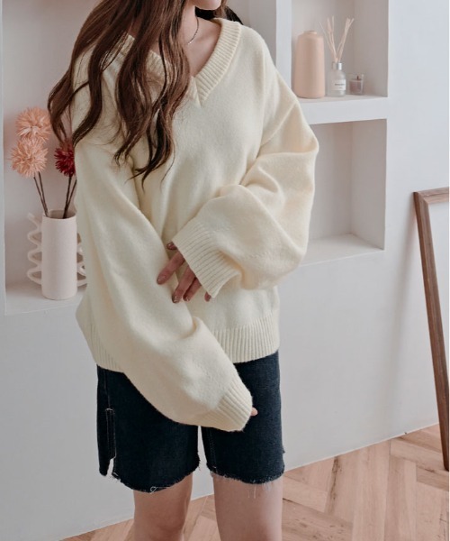kirakiraShop（キラキラショップ）の「絶妙な抜け感でこなれる。オーバーサイズ ニット プルオーバー（ニット/セーター・レディース・グレー/ブルー/ベージュ/ピンク/ワイン/アイボリー/ブラウン/グリーン系/ブルー系・FREE）」の11枚目の写真