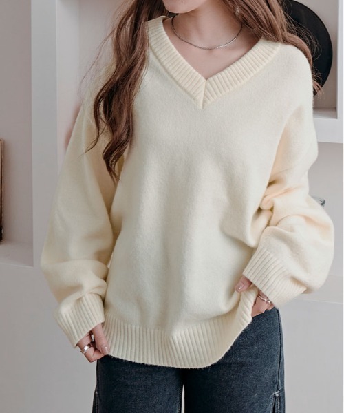 kirakiraShop（キラキラショップ）の「絶妙な抜け感でこなれる。オーバーサイズ ニット プルオーバー（ニット/セーター・レディース・グレー/ブルー/ベージュ/ピンク/ワイン/アイボリー/ブラウン/グリーン系/ブルー系・FREE）」の10枚目の写真