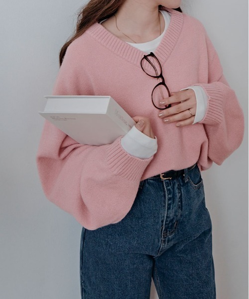 kirakiraShop（キラキラショップ）の「絶妙な抜け感でこなれる。オーバーサイズ ニット プルオーバー（ニット/セーター・レディース・グレー/ブルー/ベージュ/ピンク/ワイン/アイボリー/ブラウン/グリーン系/ブルー系・FREE）」の22枚目の写真