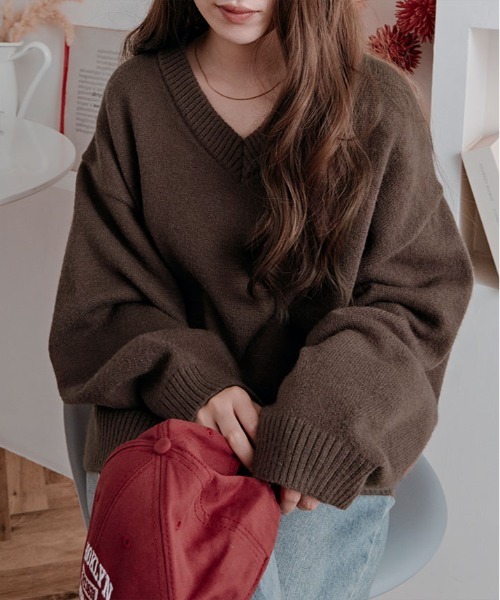 kirakiraShop（キラキラショップ）の「絶妙な抜け感でこなれる。オーバーサイズ ニット プルオーバー（ニット/セーター・レディース・グレー/ブルー/ベージュ/ピンク/ワイン/アイボリー/ブラウン/グリーン系/ブルー系・FREE）」の19枚目の写真