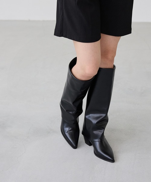 ポインテッドトゥ ワイドシャフトカバーロングブーツ（ブーツ）｜menue