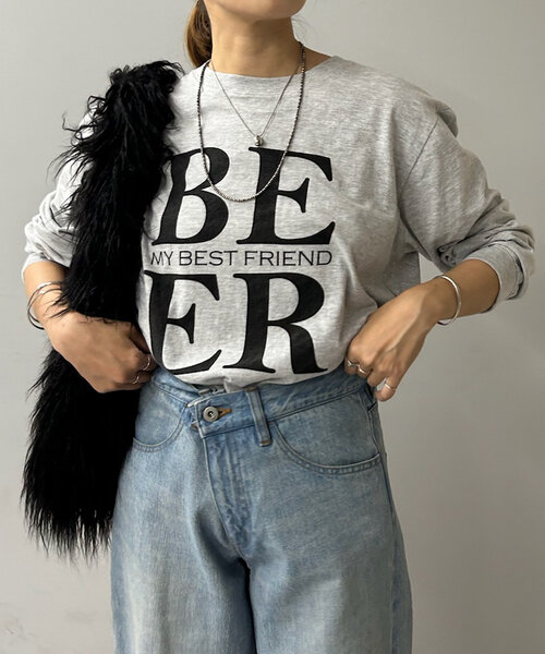SHENERY（シーナリー）の「Beer ロングスリーブTee（Tシャツ/カットソー・レディース・ライトグレー/ベージュ・FREE）」の2枚目の写真
