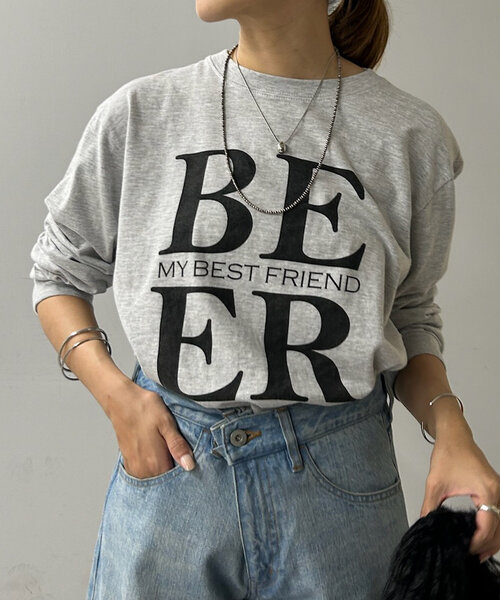 SHENERY（シーナリー）の「Beer ロングスリーブTee（Tシャツ/カットソー・レディース・ライトグレー/ベージュ・FREE）」の7枚目の写真