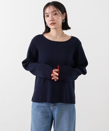 【anyfee/大きいサイズ】もちっと袖配色リブニットプルオーバー◆新色追加◆