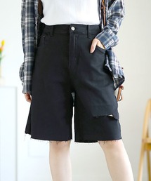 カットアウトデニムハーフパンツ【大きいサイズ対応】