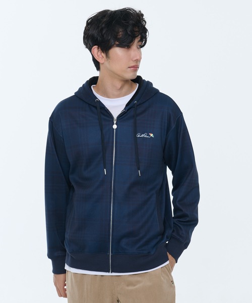 Arnold Palmer（アーノルドパーマー）の「ピーチ 裏シャギー シェア チェックプリント ジップパーカー（パーカー・レディース・杢グレー/ネイビー・L/M/S/XS/LL）」の14枚目の写真