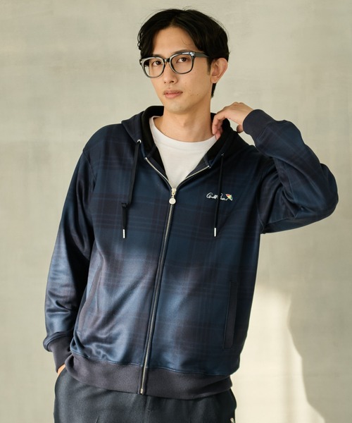 Arnold Palmer（アーノルドパーマー）の「ピーチ 裏シャギー シェア チェックプリント ジップパーカー（パーカー・レディース・杢グレー/ネイビー・L/M/S/XS/LL）」の10枚目の写真