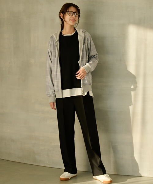 Arnold Palmer（アーノルドパーマー）の「ピーチ 裏シャギー シェア チェックプリント ジップパーカー（パーカー・レディース・杢グレー/ネイビー・L/M/S/XS/LL）」の9枚目の写真