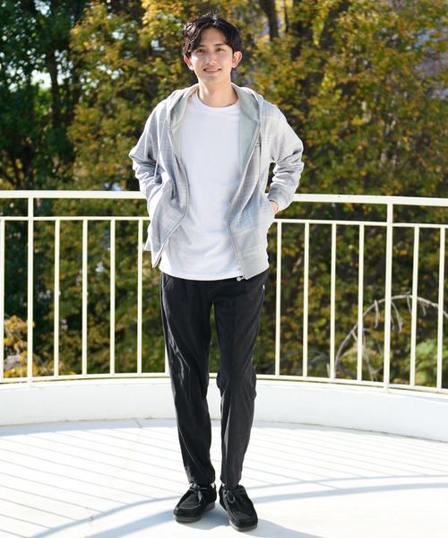 Arnold Palmer（アーノルドパーマー）の「ピーチ 裏シャギー シェア チェックプリント ジップパーカー（パーカー・レディース・杢グレー/ネイビー・L/M/S/XS/LL）」の7枚目の写真