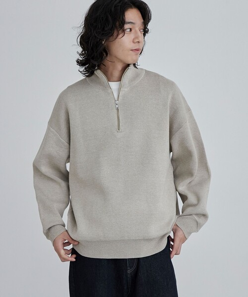 coen(コーエン)の「メランジハーフジップニット(ニット/セーター・メンズ・グレー/ベージュ・M/L/XL)」の2枚目の写真