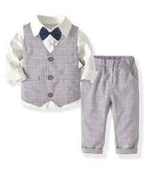 DAY CLOSET（デイ クローゼット）の「【丸ごと洗える セットアップ キッズスーツ】長袖シャツ+パンツ+蝶ネクタイ+ベスト 4点セット（セットアップ）」