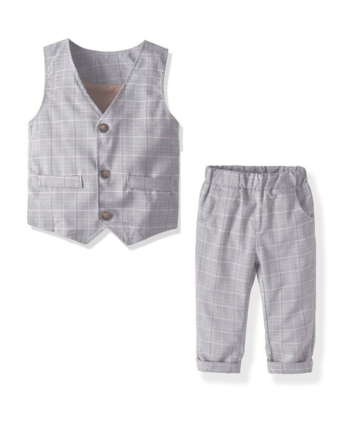 DAY CLOSET（デイ クローゼット）の「【丸ごと洗える セットアップ キッズスーツ】長袖シャツ+パンツ+蝶ネクタイ+ベスト 4点セット（セットアップ・キッズ・ブラウン/グレー・90cm/110cm/130cm/120cm/100cm）」の15枚目の写真